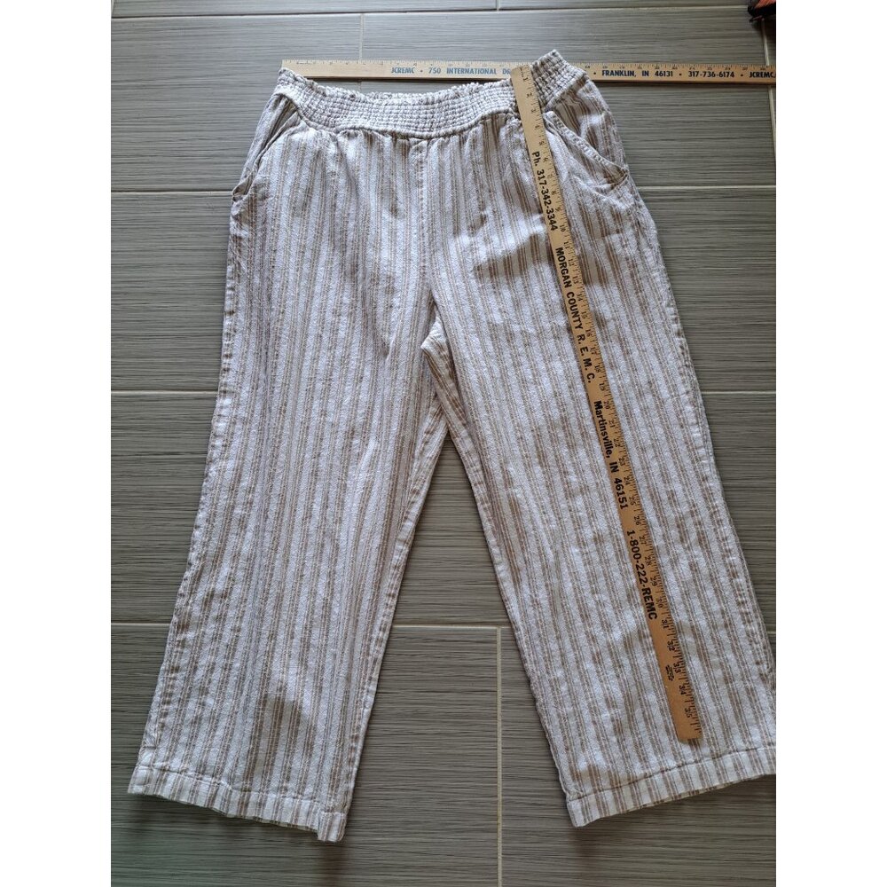 Lot of 2 Linen Blend XXl Striped Beige Elastic Waist Pants Women's Summer - Picture 14 of 15